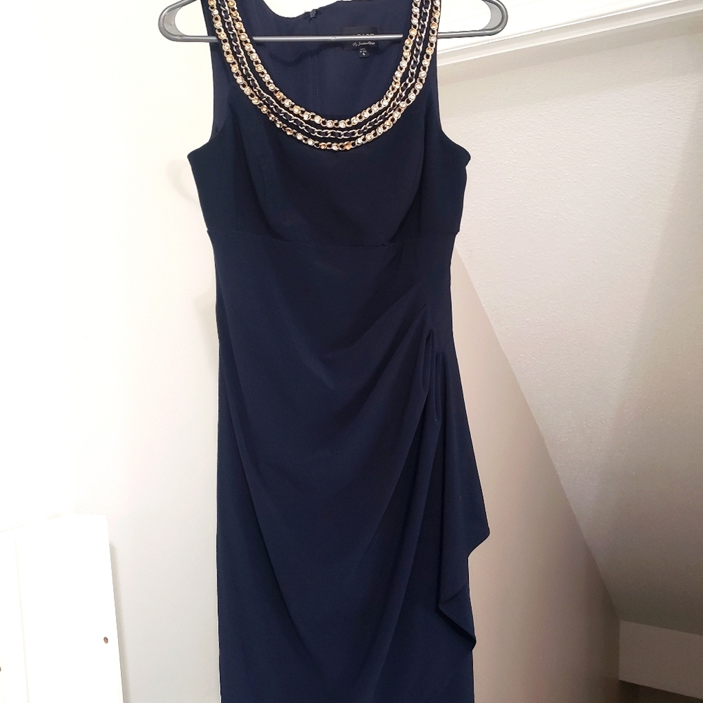 Formal Dress in Navy with jeweled collar detail